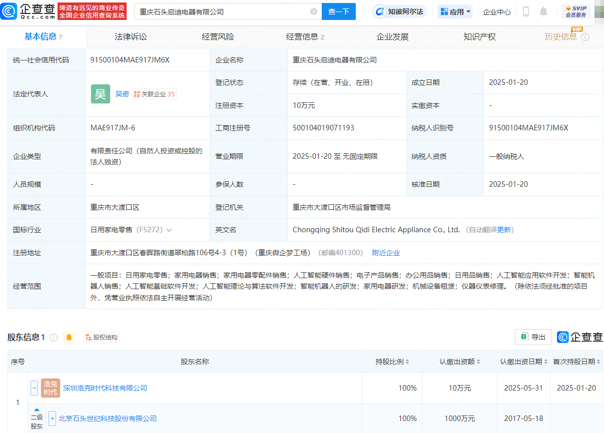 石頭科技布局新領域<strong></p>
<p>電器銷售公司
</strong>，新設電器公司涉足智能機器人銷售:電器銷售公司
